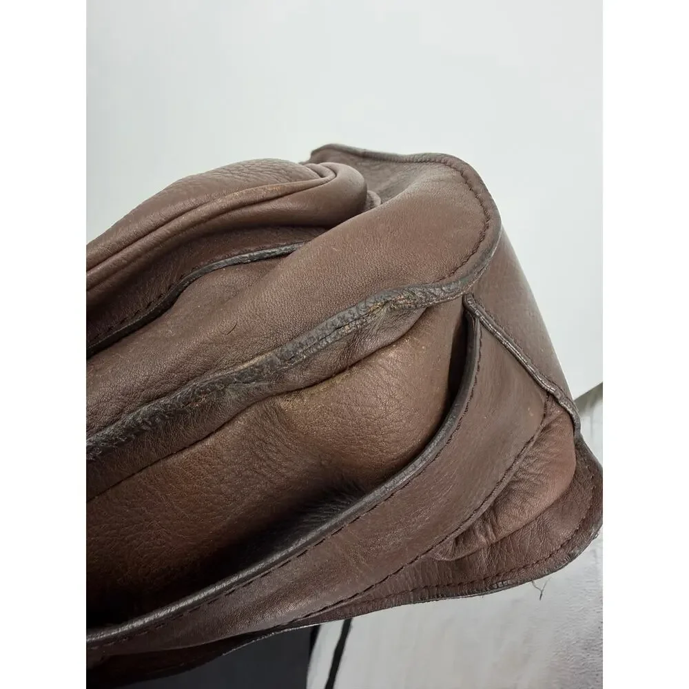 Burberry Men Brown Pebbled Leather Messenger Bag Crossbody Nova Check Lined Flap
